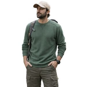 Eddie Bauer Thermal Shirt Waffle Knit Green Long Sleeve Size M